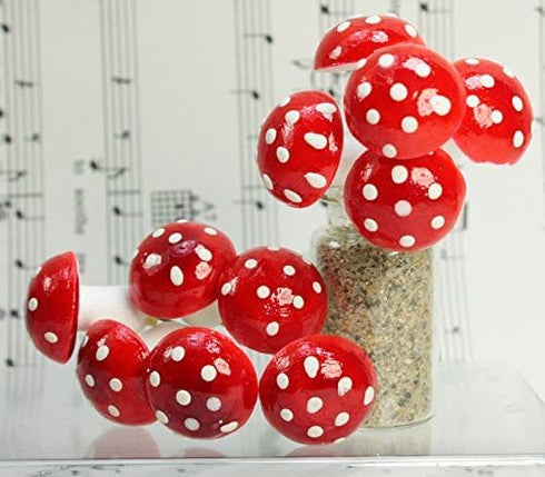 Set 10 (218-0114) Meyer Imports Red - Large Cotton Spun Mushrooms - of - Wonderful World of Spun Cotton Mushrooms!