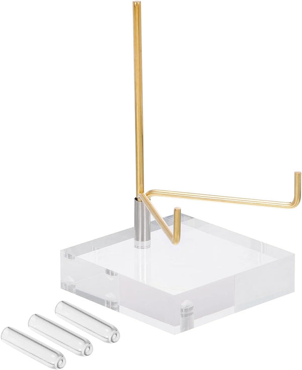 PATIKIL 2.4" x 2.4" x 1" Acrylic Display Stands, Brass Arm Crystal Display Stand for Mineral Gemstone