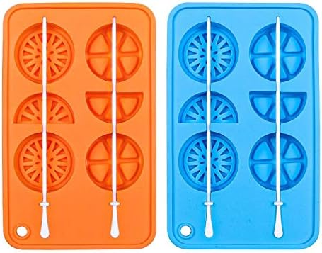 Webake Silicone Ice Cube Trays, Fruit Molds with Reusable Sticks, 2 Pack Giant Lollipop Mold, Chocolate Candy Molds