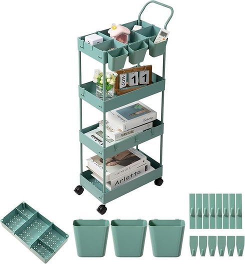 danpinera Slim Storage Cart on Wheels, 4 Tier Narrow Laundry Cart with