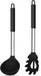 TeamFar Silicone Pasta Fork and Ladle Spoon Set, 2 Pcs Large Nonstick Kitchen Utensils with Stainless Steel Handle for