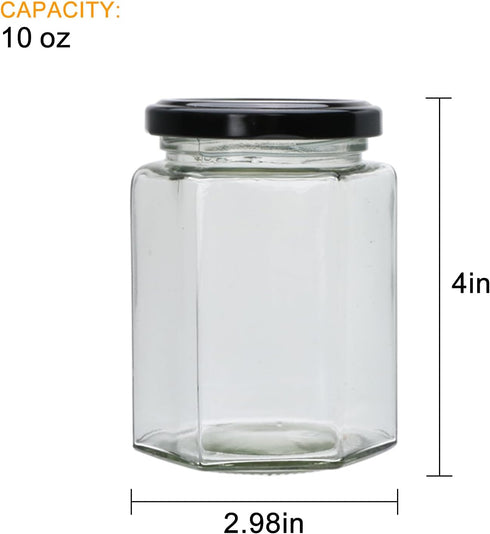 Woaiwo-q 10 oz 20 Pack Honey Jars with Dipper, Hexagon Glass Jars with Black Lids, Wooden Honey Sticks for Baby Shower