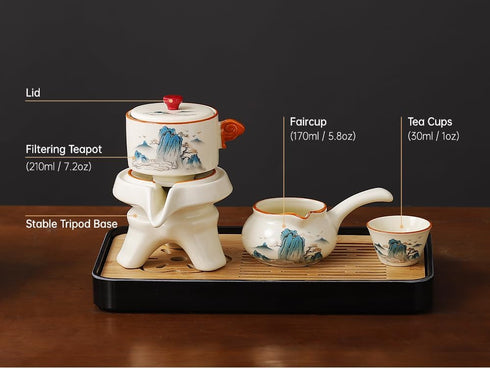Set 6 Set,Chinese Set Semi Automatic Tea Magic Teapot with cups Japanese Teapot Gongfu Tea Ceramic Teapot with Infuser