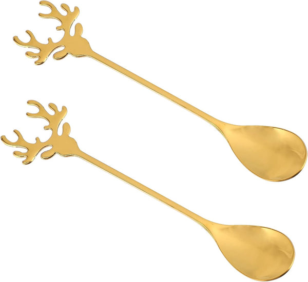 Hemoton 2pcs Coffee Spoons Set, Stainless Steel Gold Tea Spoons with Reindeer Handle, 5.5 Inch