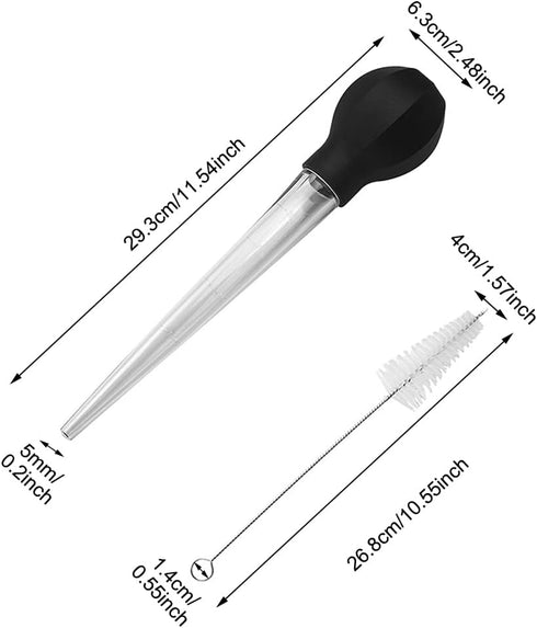 Turkey Baster with Cleaning Brush, Large Suction Bulb for Home Baking Kitchen Tool, Black