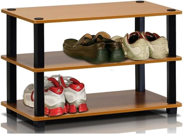 Furinno Turn-S-Tube 3-Tier Shoe Rack, Light Cherry/Black