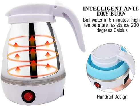 Travel Portable Foldable Electric Kettle, 0.6L Collapsible Hot Water Boiler for Coffee and Tea