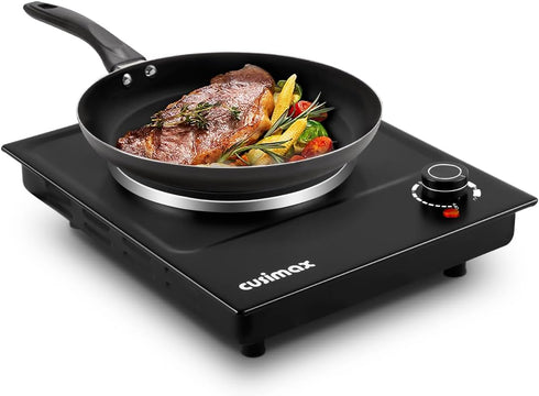 CUSIMAX Single Burner Electric Hot Plate, 1500W Adjustable Temperature Cooktop, Portable Stainless Steel Countertop