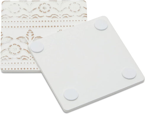 Set 6-3.8 Juvale Wooden Coasters of in, White, Square, Farmhouse Style - Coaster Holder for Coffee Table & Bar Decor