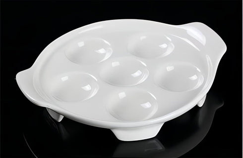 Bamboo's Grocery LoKii 2 Pack Ceramic Escargot Dish, 6 Holes Snail Dish with Handles, White, 6 Inches