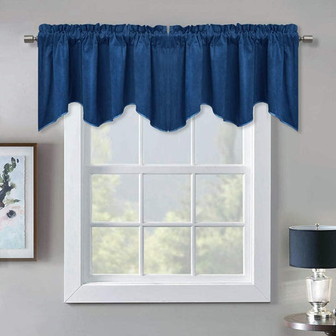 Luxury Velvet Valance Curtains, Light Blocking Small Window Scalloped Valance, 52 x 18-inch, Blue