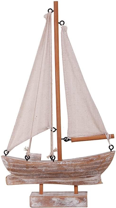 Linfevisi Wooden Sailboat Decorations Nautical Sail Boats Model Decoration Beach Coastal Ocean