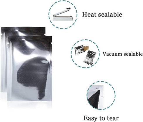 PABCK 100 Pack Silver Foil Pouch Heat Seal Bulk Food Storage Bags, 3.5x5.1 inch (Usable Size 3.15x4.7 inch)