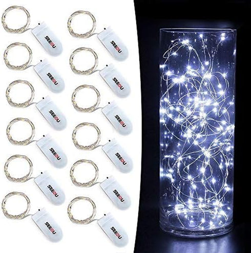 YKB 12 PCS White LED Fairy String Lights, Battery Powered, 20 Micro LEDs on 3.3ft Silvery Copper Wire