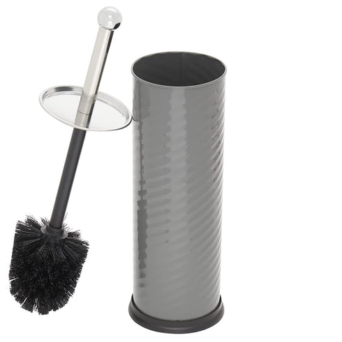 Home Basics Toilet Brush with Swirl Canister, Grey | Neutral Color | Sturdy Base | Embossed Design