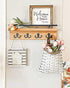 Mail and Key Holder for Wall, Decorative Wooden Shelf with Hooks, Wall Mounted Coat Rack (Light Brown)