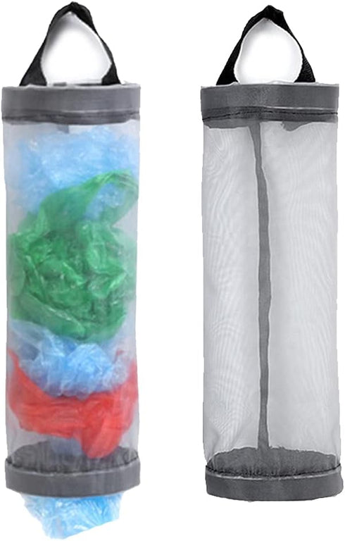 Plastic Bag Holder, Mesh Grocery Bag Dispenser, Hanging Storage Bag (Grey 2 Packs)