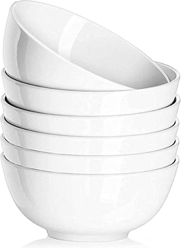 DELLING Small Bowls Set of 6, 10oz White Porcelain Bowls for Kitchen, Dessert, Ice Cream, Dipping, Snacks, Side Dishes