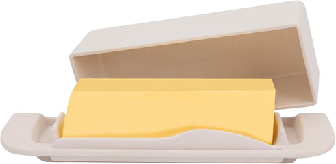 Bamboo Butter Dish with Lid and Knife,Small Butter Keeper for One Stick of Butter,Butter Holder Container for Refrigerator,Countertop,Dishwasher Safe Butter Crock for Kitchen & Fridge,White