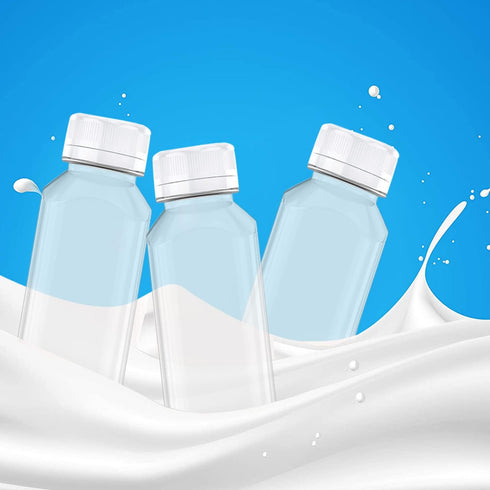 Axe Sickle 6 4 Pcs Ounce Juice Bottles Plastic Milk Bottles Bulk Beverage Containers with Tamper Evident Caps Lids