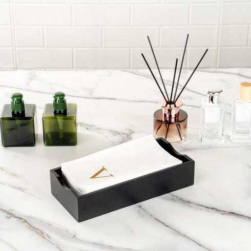 15.8 7.9 Inch 50 Luxenap X Linen-Feel Guest Towels, Lettered Hand Towels - Gold Letter 'V', Sans Serif Font, White