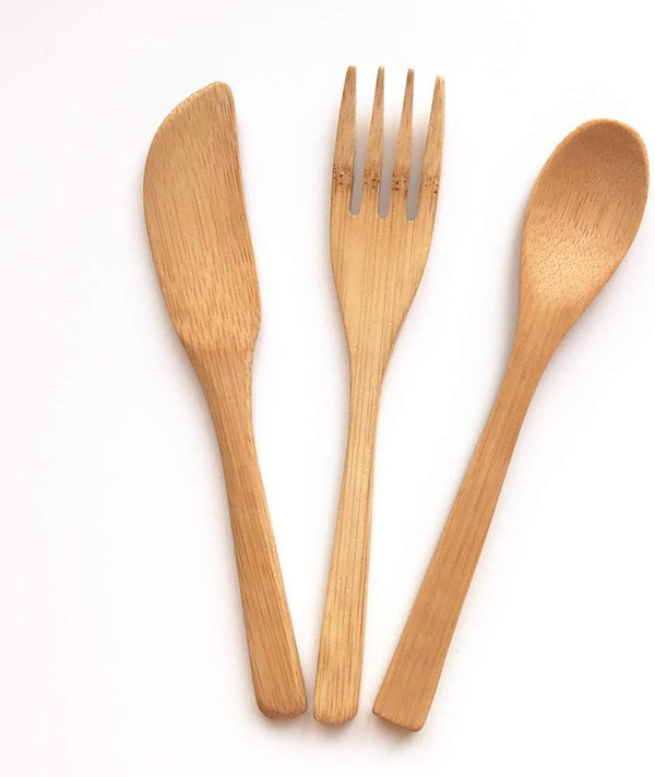 3-piece Bamboo Disposable Cutlery Set, Fork Knife Spoon (Tableware)