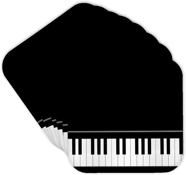 3dRose Black Piano Edge - Baby Grand Keyboard Music Design for Pianist Gifts - Soft Coasters, Set of 8