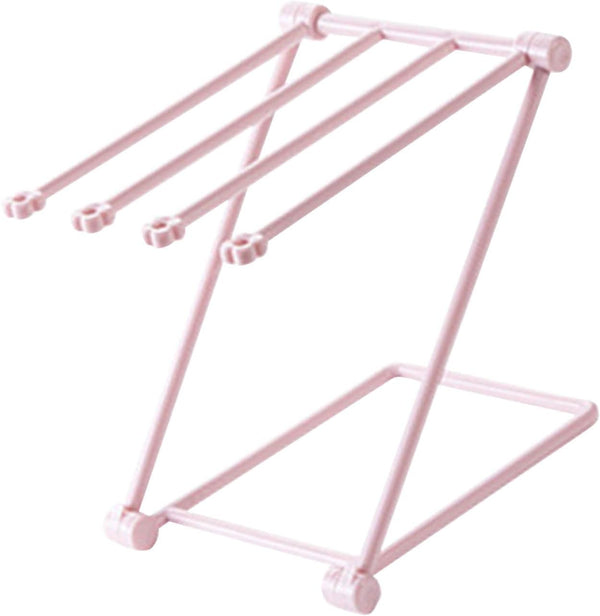 Countertop Dishcloth Drying Rack, 4 Arms Folding Holder for Kitchen Rag Storage, Vertical Stand (Light Pink)