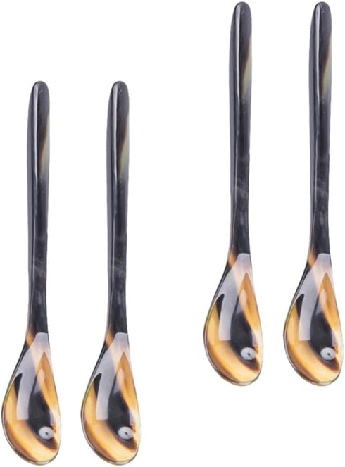 YARNOW 4 Pcs Small Ox Horn Caviar Spoons, Mother of Pearl Soup Spoons for Dessert and Tea