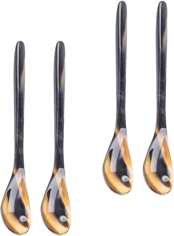 YARNOW 4 Pcs Small Ox Horn Caviar Spoons, Mother of Pearl Soup Spoons for Dessert and Tea