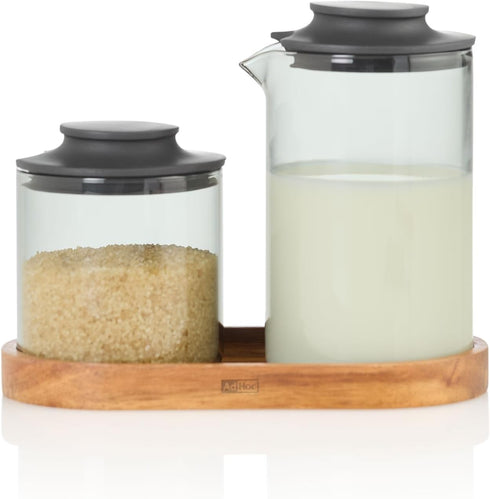 Set AdHoc Milk & Sugar Impact - Cream Pitcher Made from Borosilicate Glass - Sugar Bowl with Silicone Lid - Tabletop