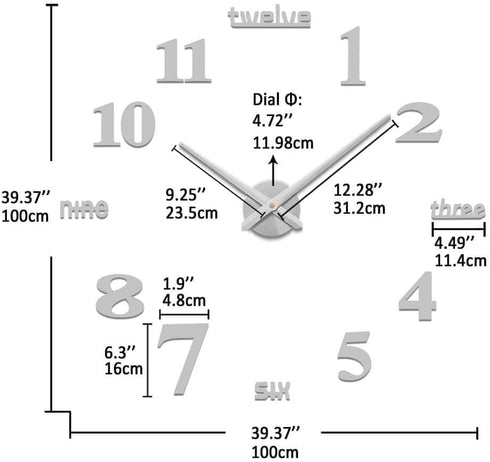 VANGOLD Large Wall Clocks, DIY Modern 3D Wall Clock with Mirror Numbers for Home Office Decor