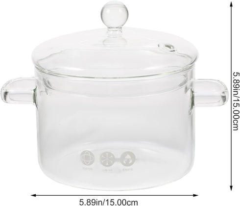 Vaguelly Glass Pots for Cooking, 1500ml Glass Saucepan with Cover for Noodle Milk Soup, Microwave Safe