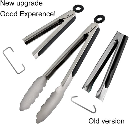TENTA KITCHEN 9" Stainless Steel Kitchen Tongs, Non-Slip Grip Locking Metal Food Tongs (Set of 3)
