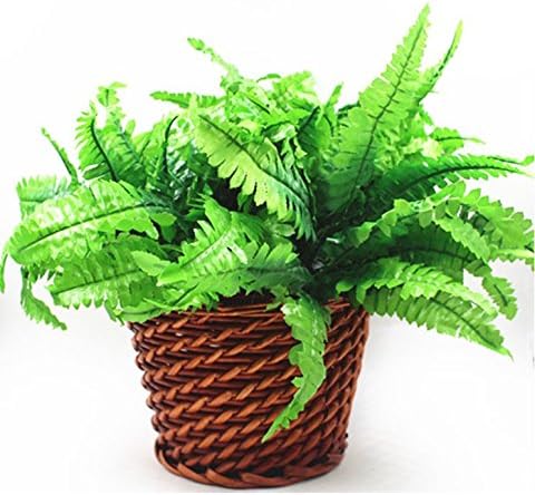 Leoyoubei 4 Bunches 14" Ferns, Artificial Boston Fern Bush Plant for Indoor Outdoor Hanging Basket Decor