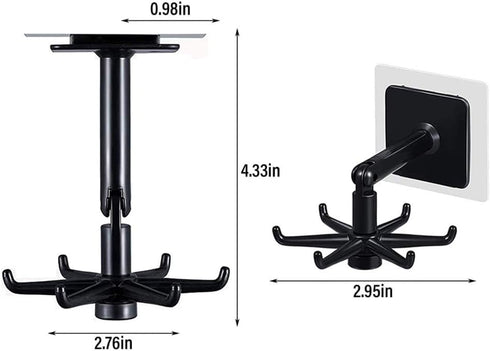 Hanging Utensil Holder Hooks - Kitchen Utensil Hanger Wall Mount with 6 Hooks, 360 Degrees Rotating, Black & White