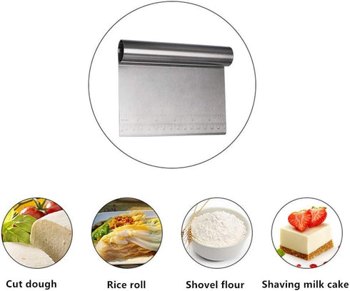 2 Pcs Stainless Steel Food Scraper and Chopper, Large Griddle Spatula Kitchen Tool Gadget, Bench Scraper with Measuring