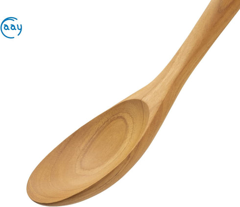 FAAY 12" Big Scoop Spoon, Wide Head, Ergonomic Handle for Cooking and Serving, Golden Teak Wood