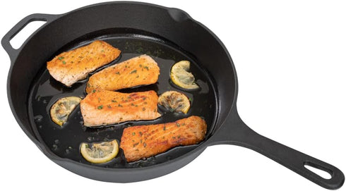 Restaurantware Met Lux 11.75 Inch Cast Iron Skillet, Pre-Seasoned Fry Pan for Indoor/Outdoor Cooking