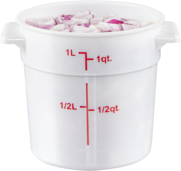 Restaurantware-Met Lux 1 Quart Food Storage Container: White Storage Container with Red Volume Markers, Lids Sold