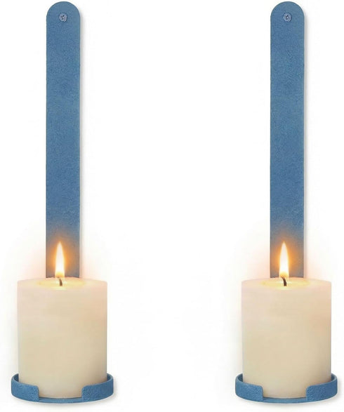 Set 2, Blue Wall Candle Sconces of Cast Iron Wall Mounted Candle Holders, Multi-Purpose Farmhouse & Minimalist Modern