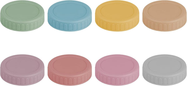 Vaincre 8PCS Mason Jar Lids, Colored Plastic Regular Mouth Leak Proof Canning Lids with Silicone Rings for Ball Jars