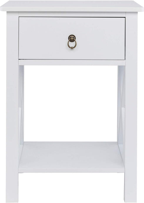 Bonnlo White Nightstand, Small Nightstand with Drawer & Shelf, Farmhouse Night Stand Bedroom, End Table/Bedside