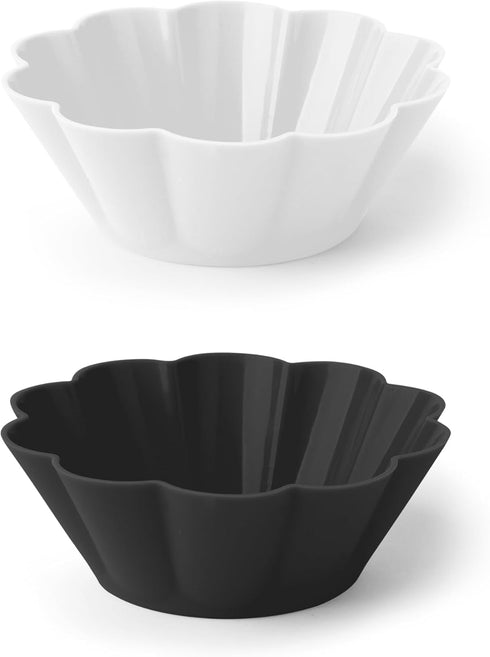 Fox Run Reusable Silicone Cupcake and Muffin Wrappers, Set of 12 Scalloped Black and White Bake Cups by Fox Run