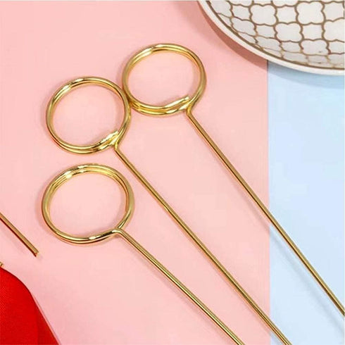 H&W 40PCS Golden Ring Loop Card Holders 12''L Round Shape Floral Picks Clips for Wedding & Flower Arrangements