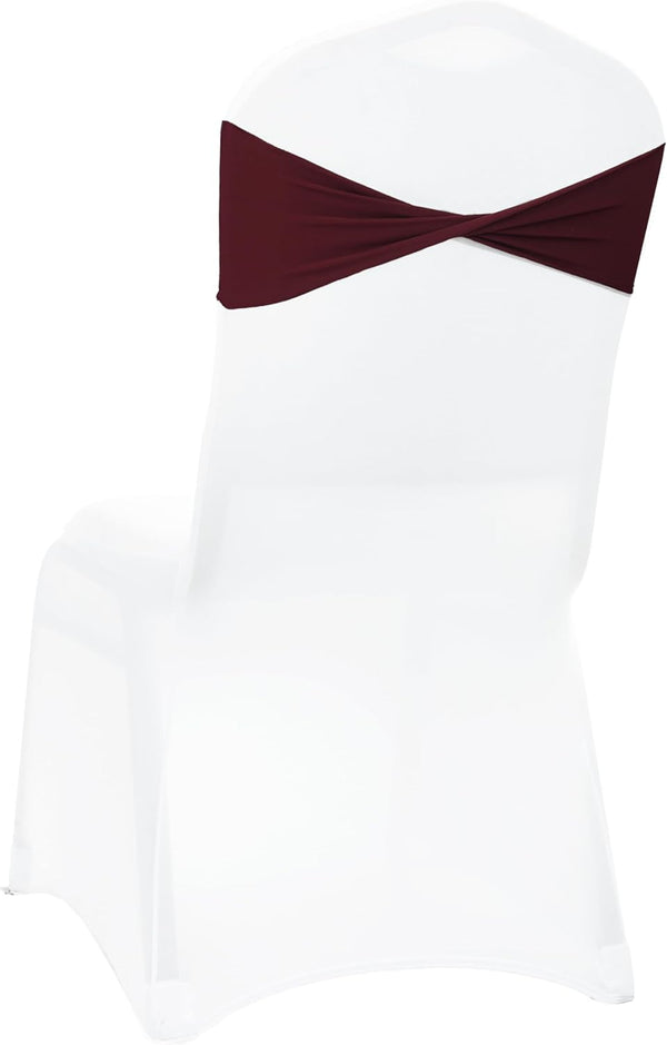 VDS Pack of 25 PCS | Burgundy | Spandex Chair Sashes Bows