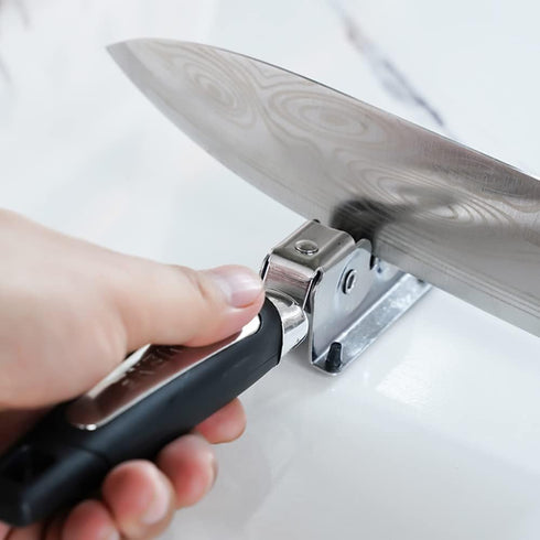 Jonurphy Knife Sharpener, Manual Kitchen Tool with Rotating Steel Wheel Sharpening Discs for Home