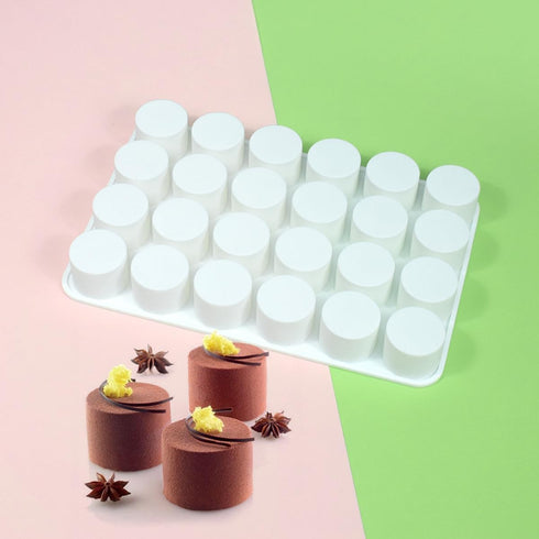 24 Cavity Cylinder Silicone Cake Mold for Cookies, 3D Handmade Kitchen Baking Tools, Reuse Decorating Mousse (B_
