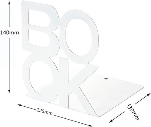 Decorative Metal Book Ends Heavy Duty Supports for Bookrack Desk with Unique Appearance Design (White)