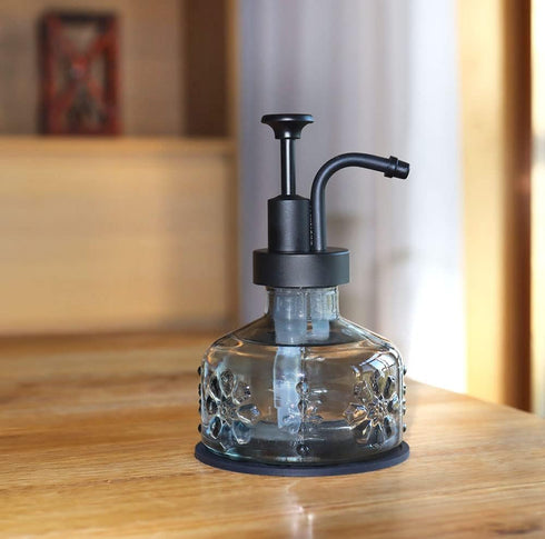 Glass Soap Dispenser, Farmhouse Style with Cylindrical Shape, Refillable Pump for Kitchen and Bathroom Countertop